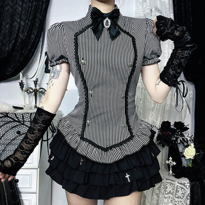Dark Goth College Short-sleeved Shirt Sweet Blouses