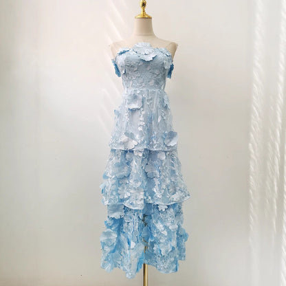 Women's Summer Tube Lace Three-dimensional Beautiful Flower Slim Tops