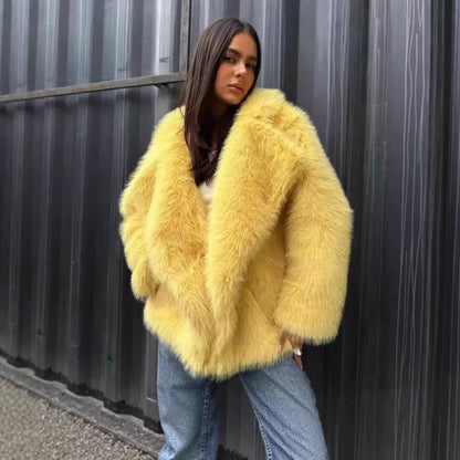 Women's Winter Faux Fur Loose Mixed Color Coats