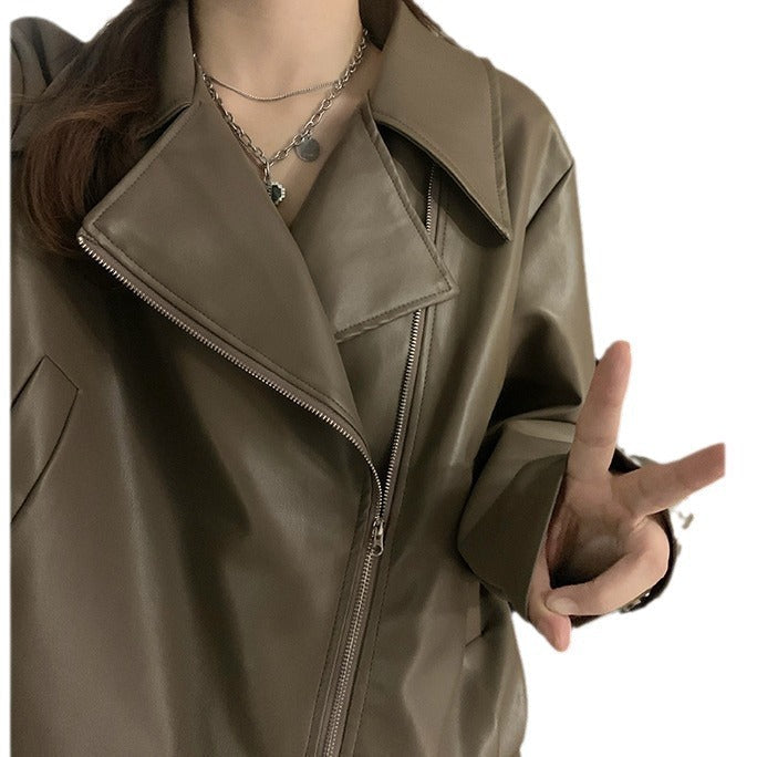Women's Retro Leather Black Sweet Cool Style Coats