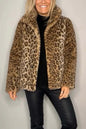 Women's Winter Fashionable Leopard Print Lapel Imitation Coats