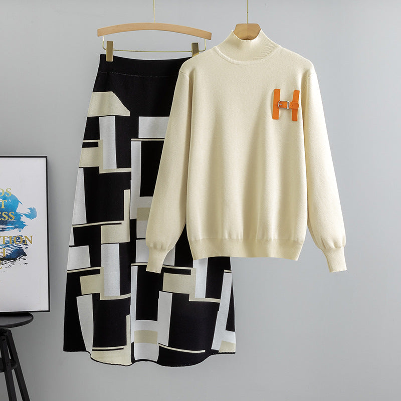 Women's Contrast Color Design Knitted Two-piece Set Suits