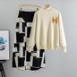 Women's Contrast Color Design Knitted Two-piece Set Suits