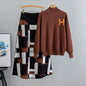 Women's Contrast Color Design Knitted Two-piece Set Suits
