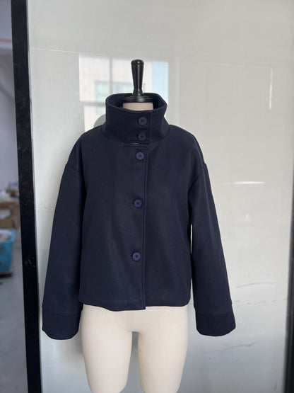 Women's Cool Stand Collar Breasted Woolen Coats