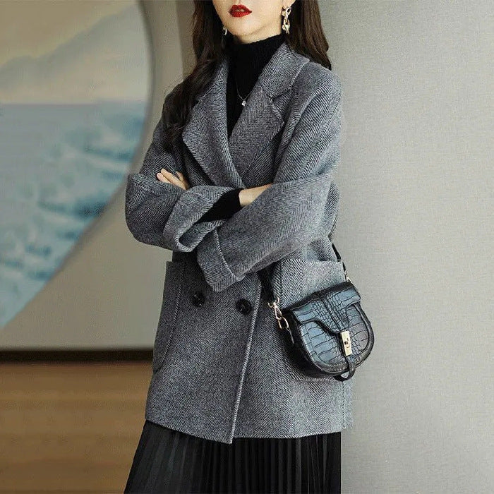 Herringbone Pattern Loose Western Style Slimming Small Coats