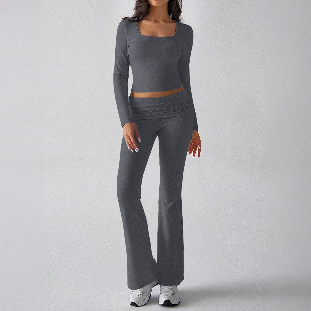 Solid Color Casual Knitted Long-sleeved Yoga Clothes Tops