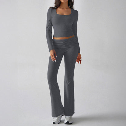Solid Color Casual Knitted Long-sleeved Yoga Clothes Tops