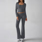 Solid Color Casual Knitted Long-sleeved Yoga Clothes Tops