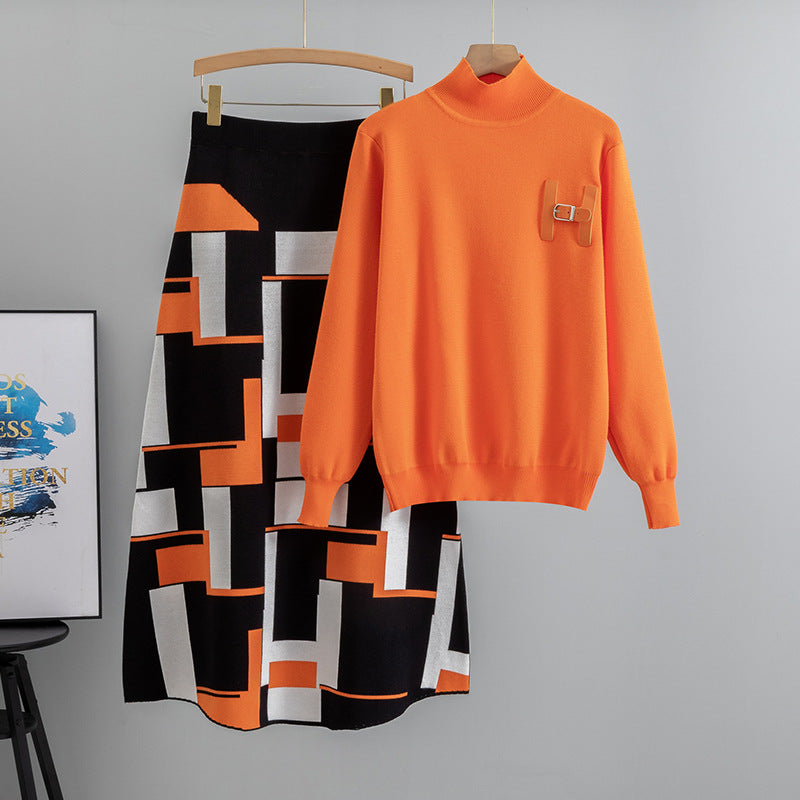 Women's Contrast Color Design Knitted Two-piece Set Suits