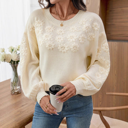 Three-dimensional Little Daisy Pullover Round Neck Sweaters