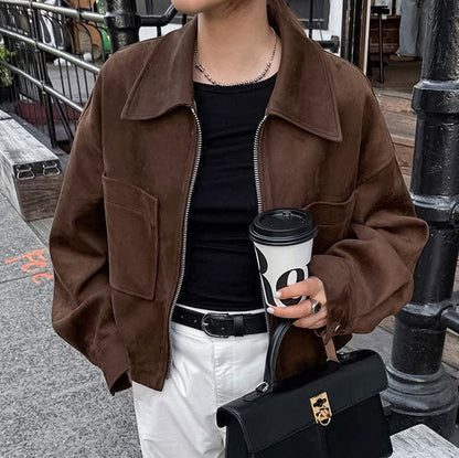 Women's Retro Trendy Loose-fitting Winter Brown Suede Jackets