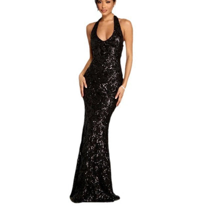 Women's Popular Sexy Hanging Collar Sequins Dress Dresses