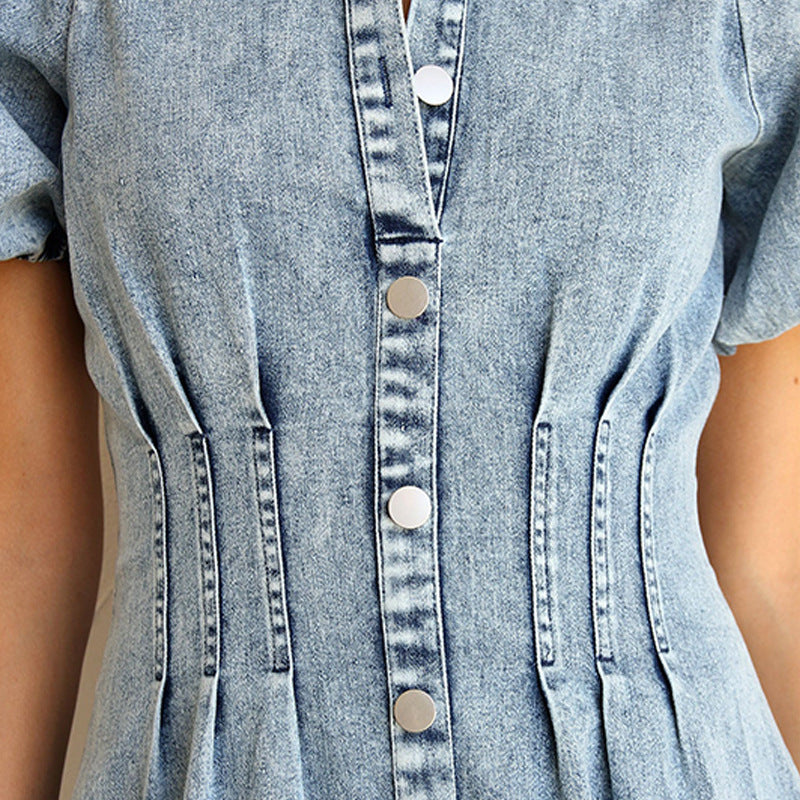 Sleeve Distressed Casual Style Shirt Denim Dresses