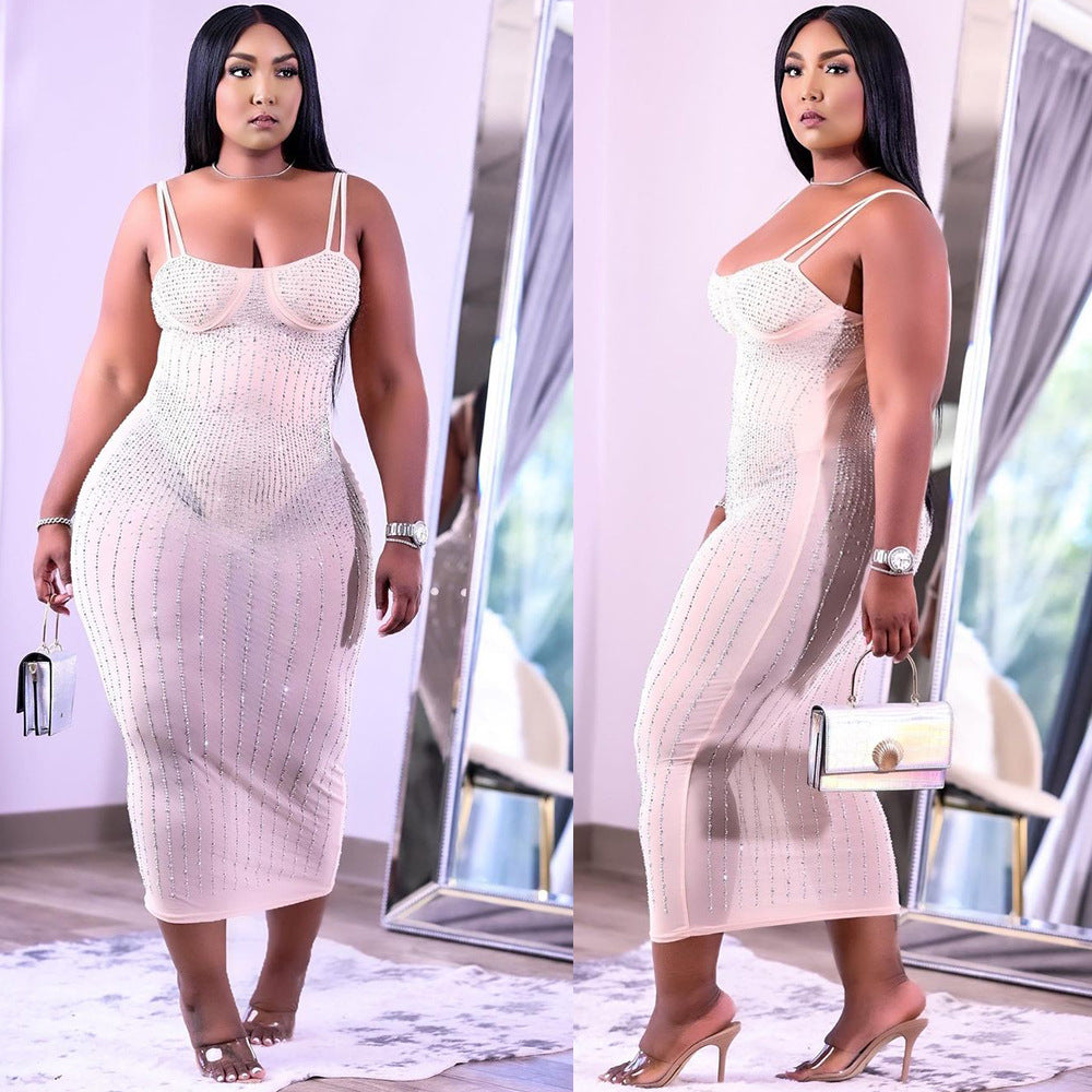 Women's Classic Sling Rhinestone Slim Dress Dresses