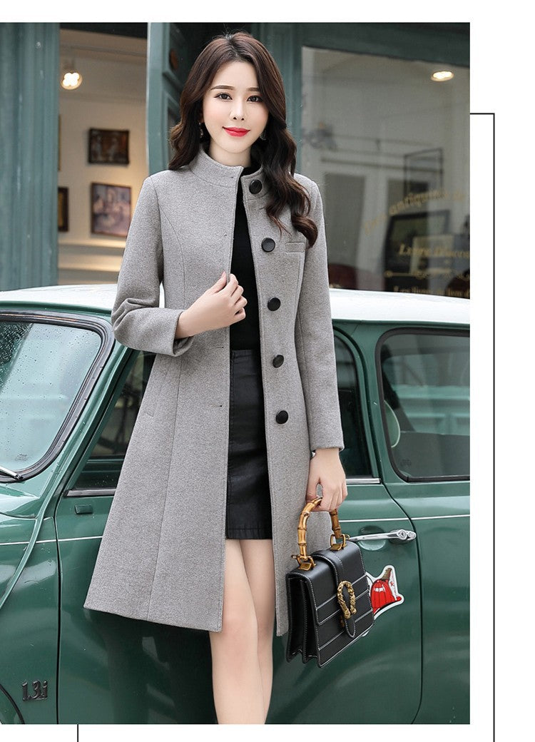 Women's Dragon Phoenix Woolen Stand Collar Mid-length Coats