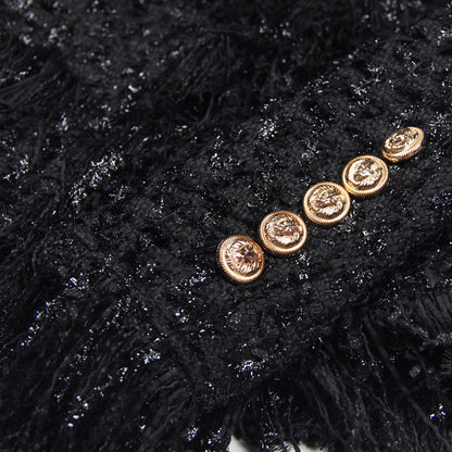Women's Bright Silk Tweed Fringe Pocket Fastener Coats