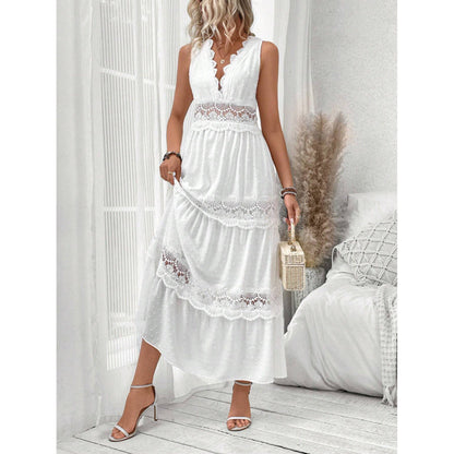 Women's Lace Stitching Collar Sleeveless Dress Dresses