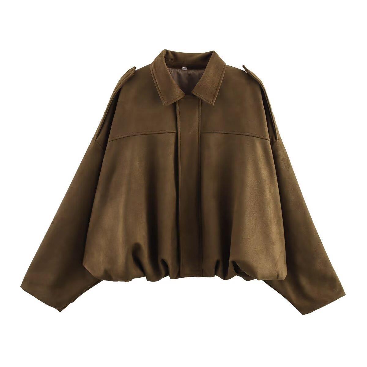 Women's Lapel Color Casual Suede Pilot Texture Jackets