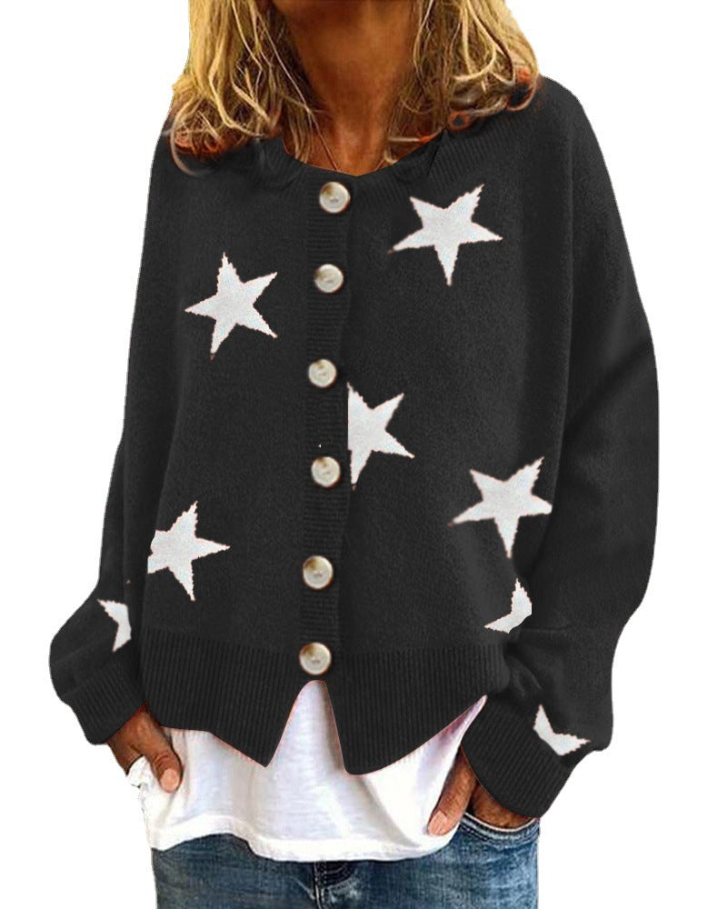 Women's Comfortable Knitted Five-pointed Star Single-breasted Sweaters