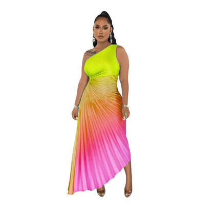Women's Fashion Gradient Plain Printed Draped Dress Dresses