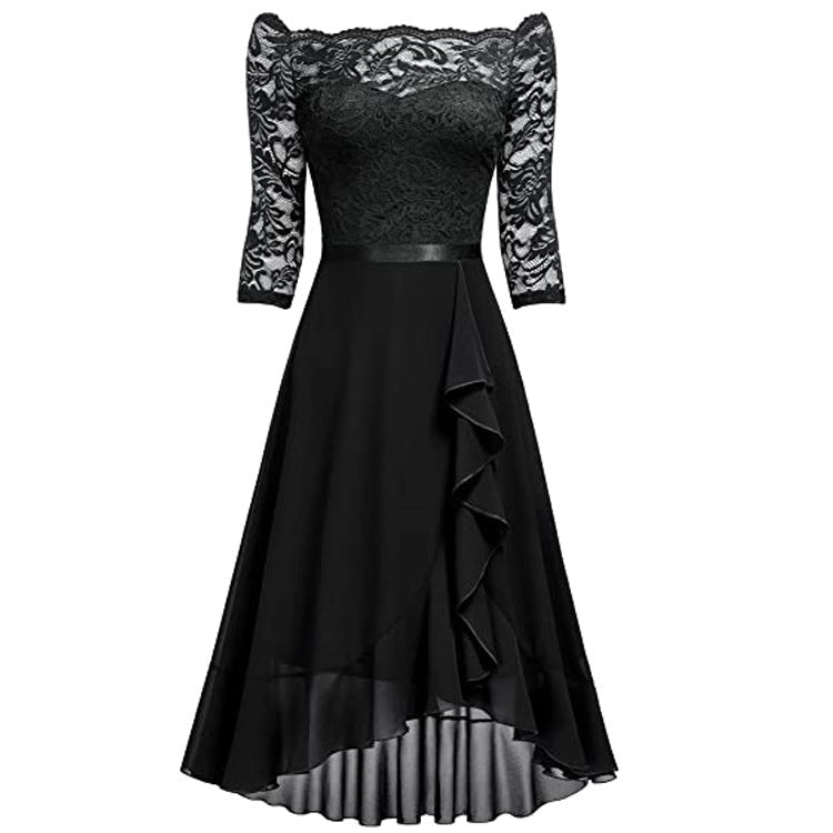 Women's Mid-length Dress Sexy Lace Chiffon Dresses