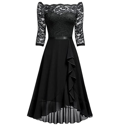 Women's Mid-length Dress Sexy Lace Chiffon Dresses