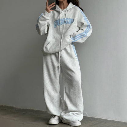 Patchwork Hooded Loose Long Sleeves Pullover Suits