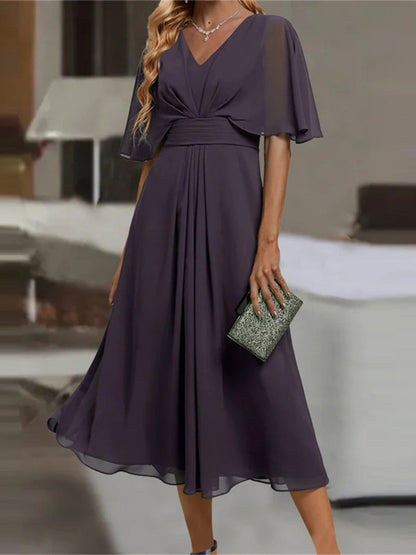 Summer Fashion Solid Color Waist Trimming Dresses
