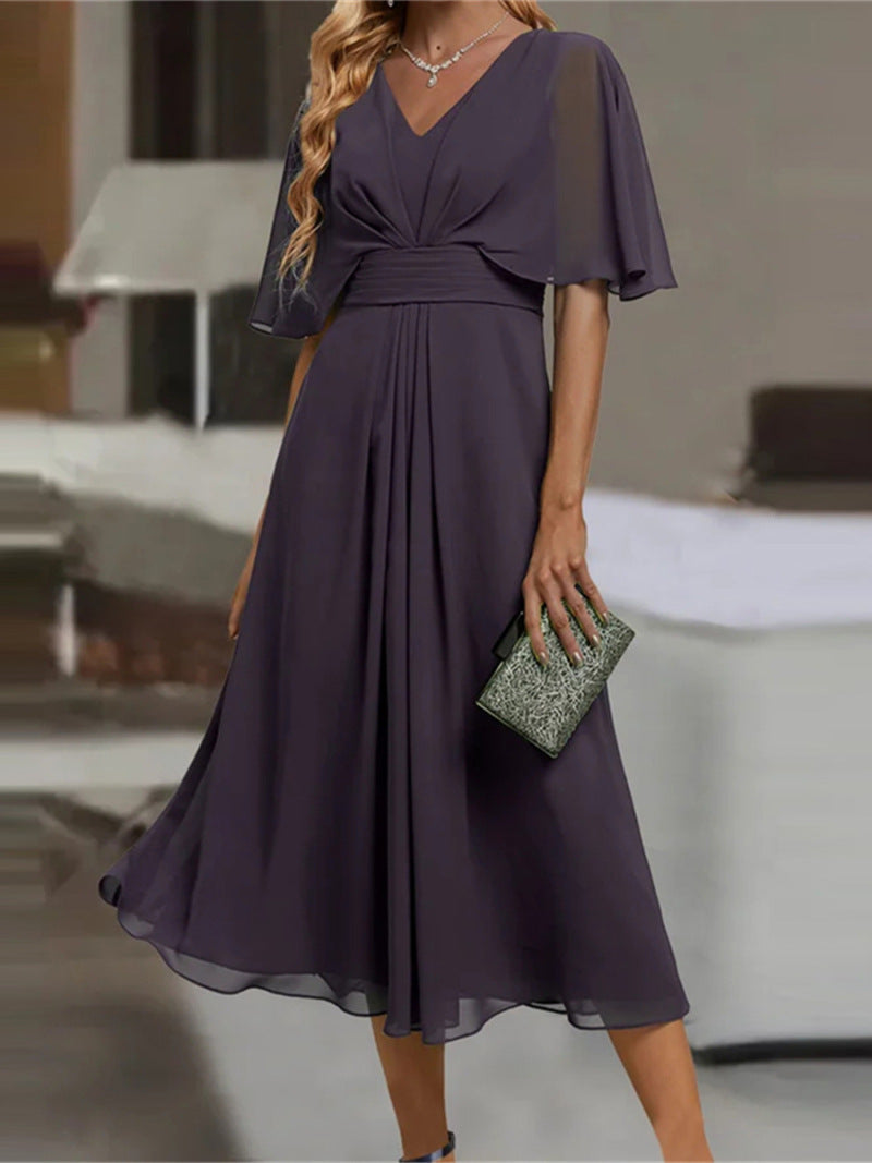 Solid Color Waist Trimming Casual Large Dresses