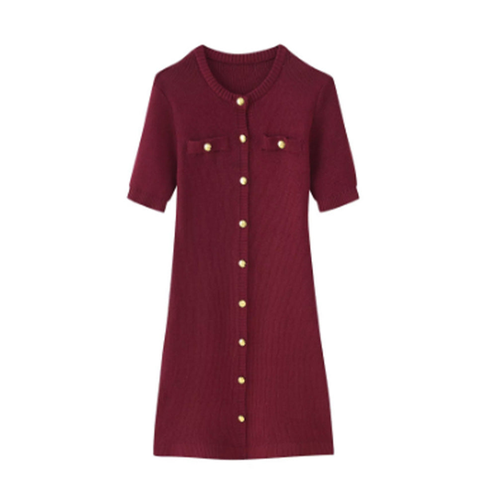 Women's Summer Fashion Round Neck Single-breasted Sleeve Dresses