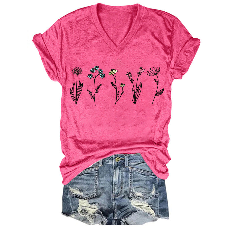 Women's Duplex Printing Sleeve Pullover T-shirt Summer Blouses