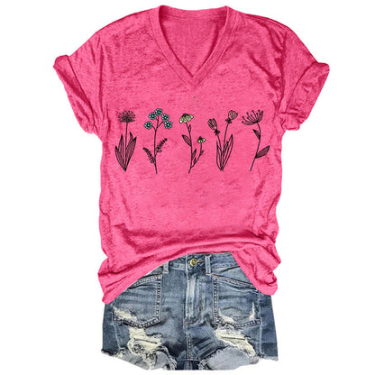 Women's Duplex Printing Sleeve Pullover T-shirt Summer Blouses