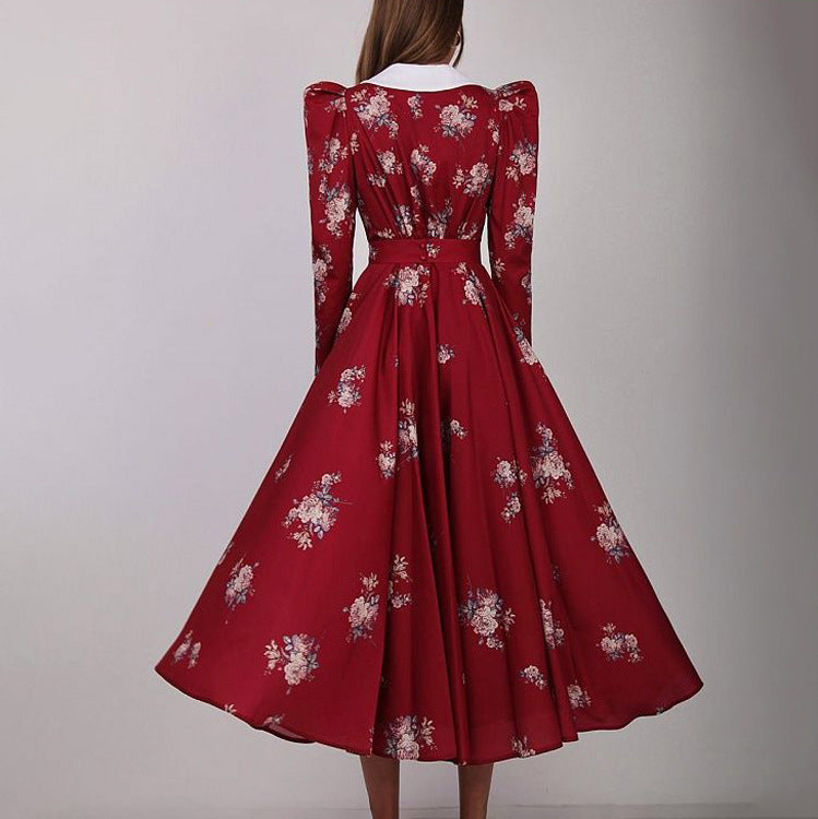 Women's Printed Large Swing Dress Temperament Slim Dresses