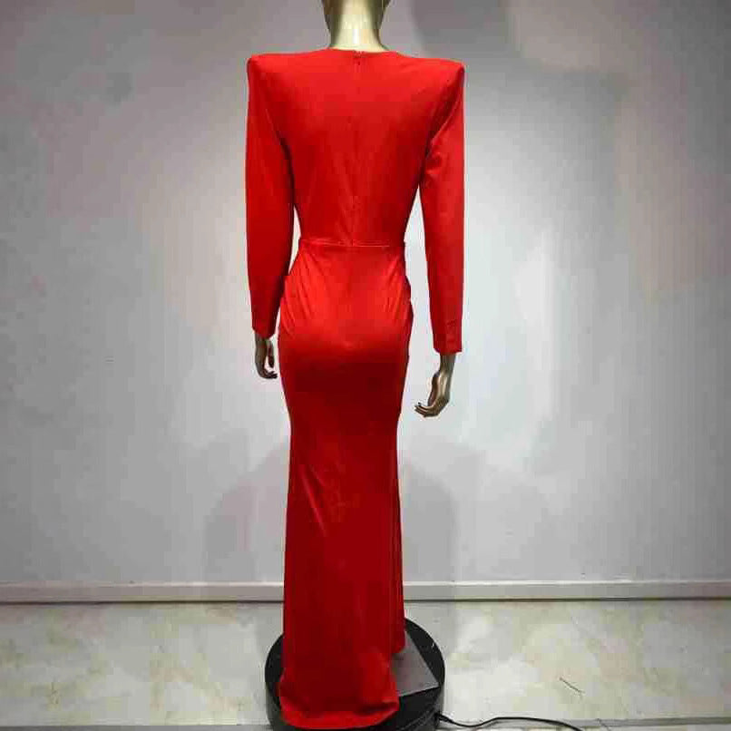 Elegant Long Sleeve Deep V Drill Dresses