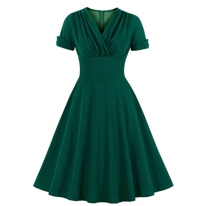 Women's Collar Retro Temperament Pleating Large Hem Dresses
