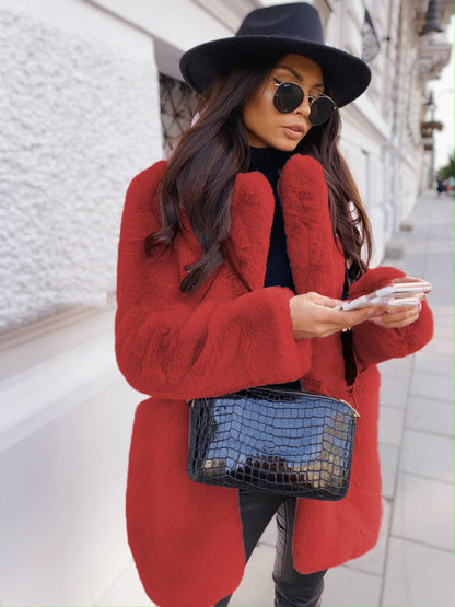 Women's Long Sleeve Lapel Faux Fur Pure Coats