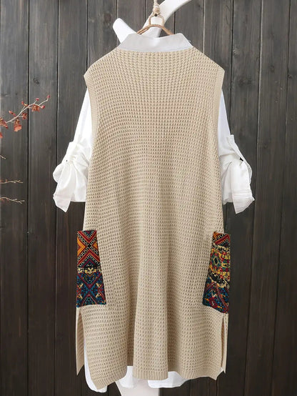 Women's Woven Pocket Decoration Round Neck Elegant Dresses