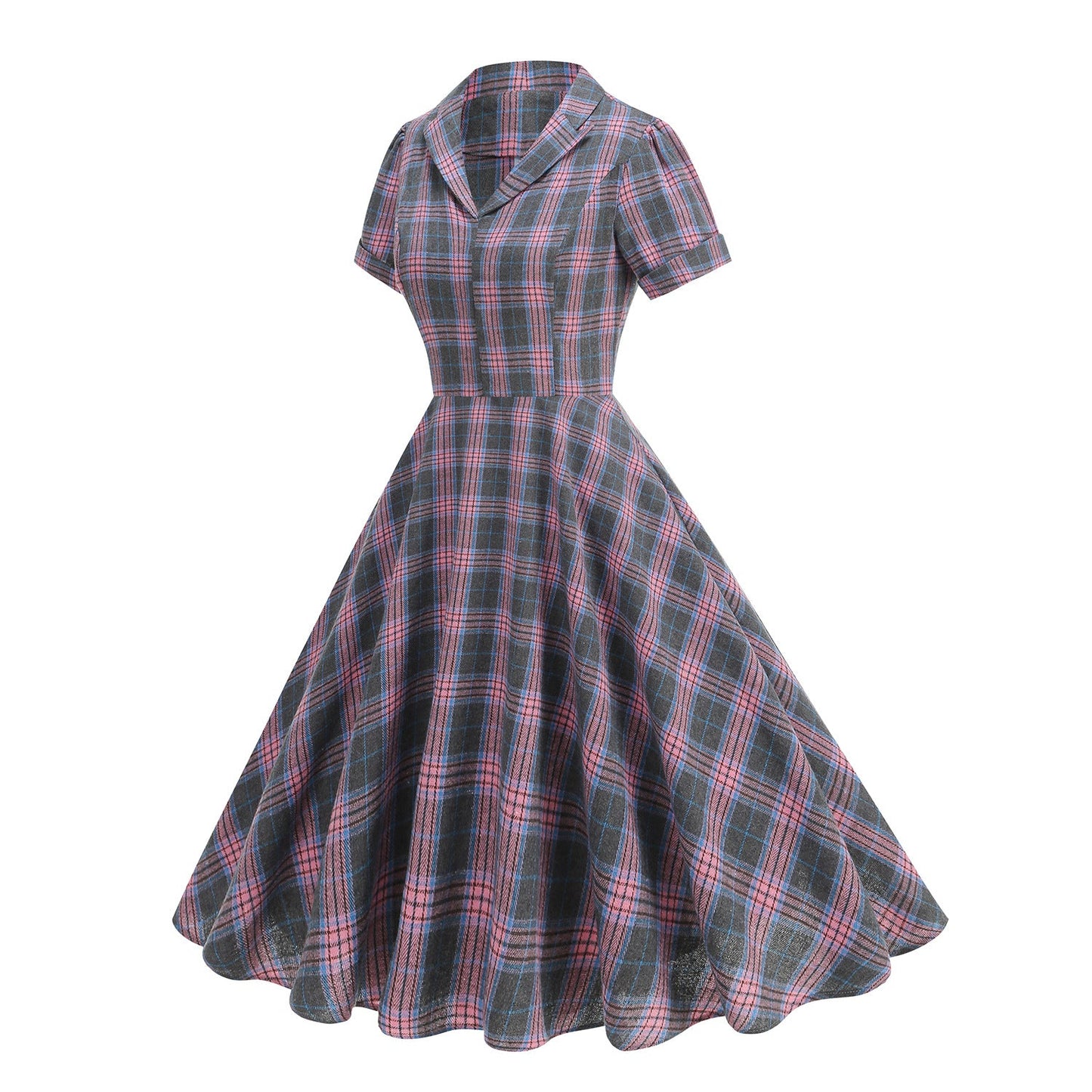 British Plaid Retro Elegant Collar Mid-length Large Dresses