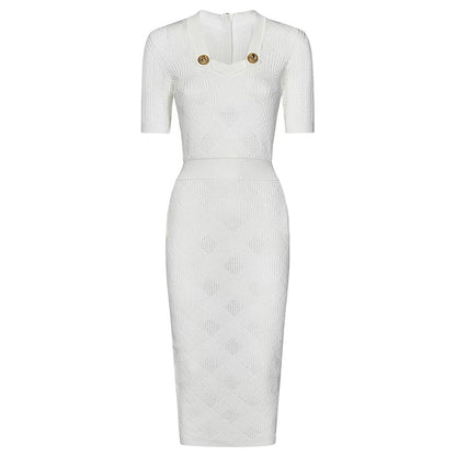 Sleeve Slimming Mid-length Knitted Dress Simple Dresses