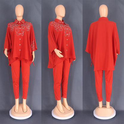 Women's African Commuter Two-piece Set Shirt Pencil Suits