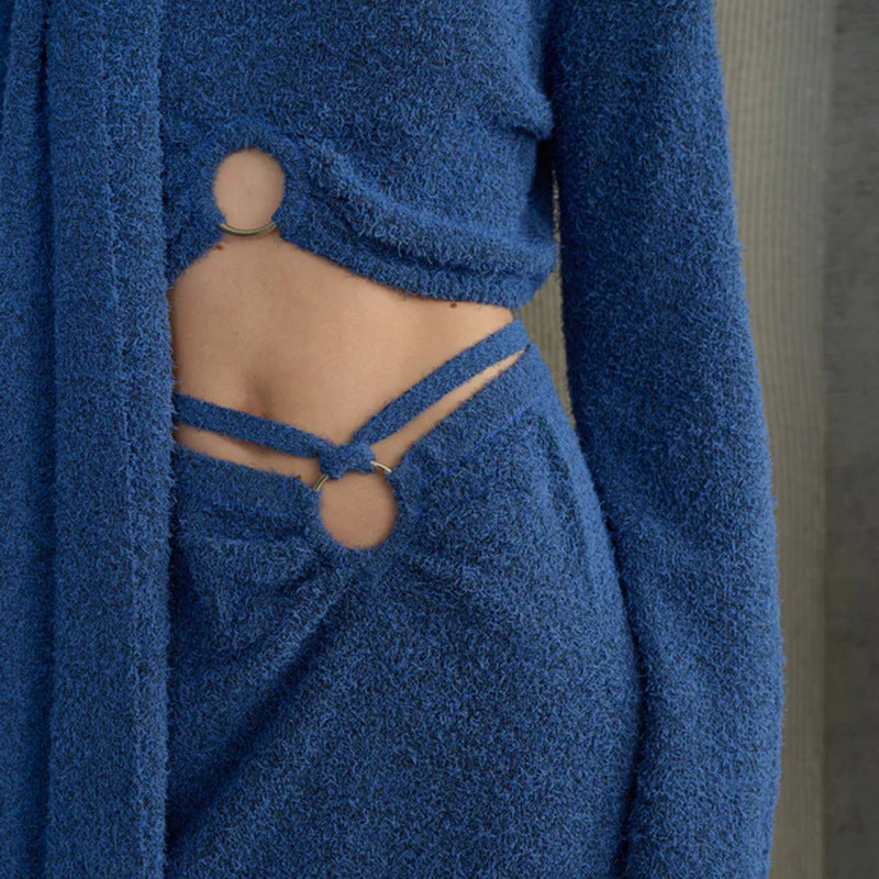 Women's Klein Blue Knitting Autumn Split Scarf Three-piece Suits