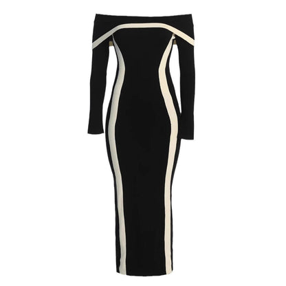 Elegant Sexy Contrast Color Slim Fit Dress Knitted Dresses