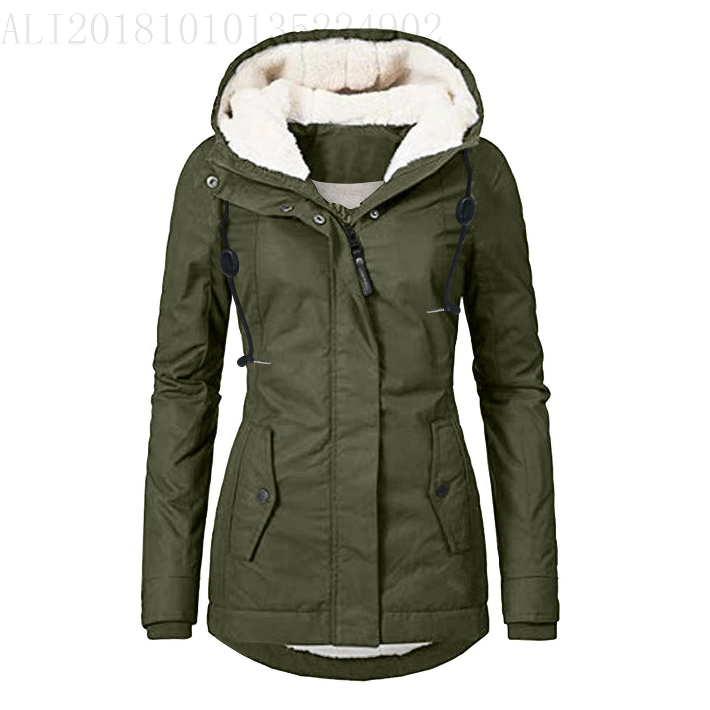 Women's Common Style Hooded Long-sleeved Zipper Pocket Coats
