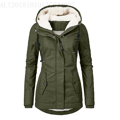 Women's Common Style Hooded Long-sleeved Zipper Pocket Coats