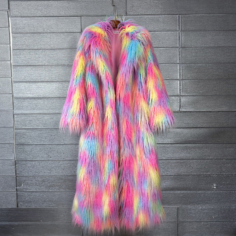 Women's Imitated Tibet Sheep Fur Jacquard Color Coats