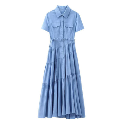 Spring With Belt Shirt Stitching Dress Dresses
