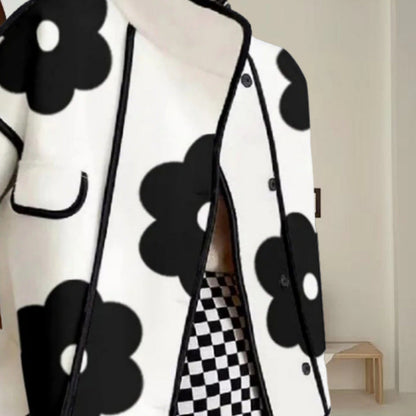 Contrast Color Flower Floral Print Slit Coats