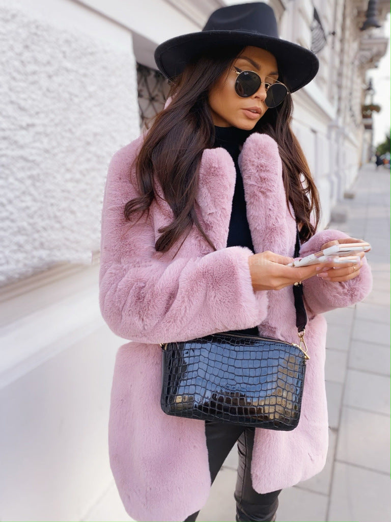 Women's Long Sleeve Lapel Faux Fur Pure Coats