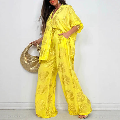 Women's Lapel Print Gilding Loose Casual Long Suits